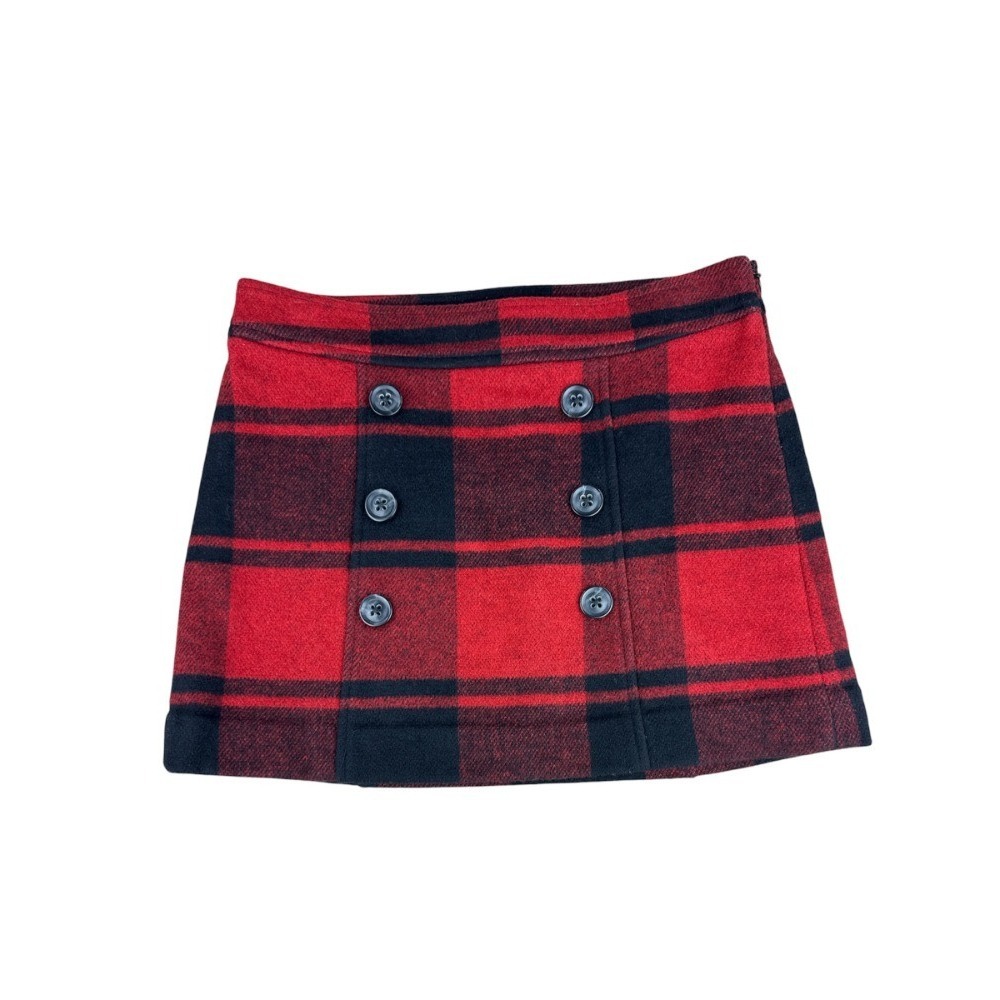 Gap Wool Blend Buffalo Plaid Mini Skirt Women's 0 Red Black Button Front